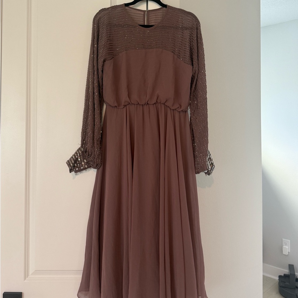 Elegant Dusty Pink Long Sleeve Dress